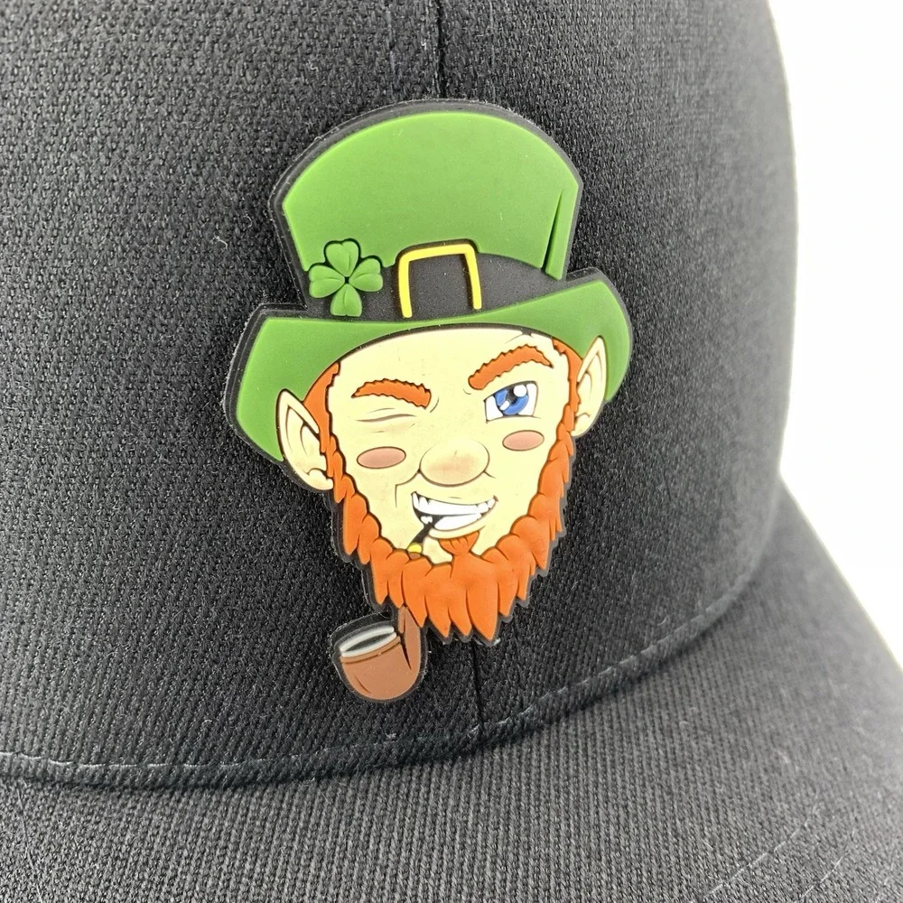 Leprechaun Patch Hat Black Branded Bills S-M Flexfit Stretch Baseball Cap